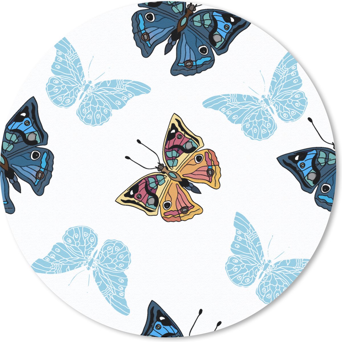 Muismat rond 30x30 cm - Mousepad Vlinder - Insecten - Patronen - Zomer - Ronde muismatten