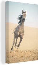 Canvas Schilderij Paard - Zand - Woestijn - 20x30 cm - Wanddecoratie