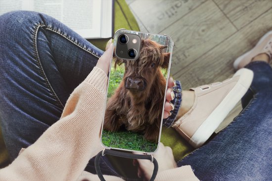 Coque avec cordon iPhone 13 Mini - Highlander écossais - Crapaud - Animaux - Siliconen - Bandoulière - Coque arrière avec cordon - Coque pour téléphone avec cordon - Coque avec corde