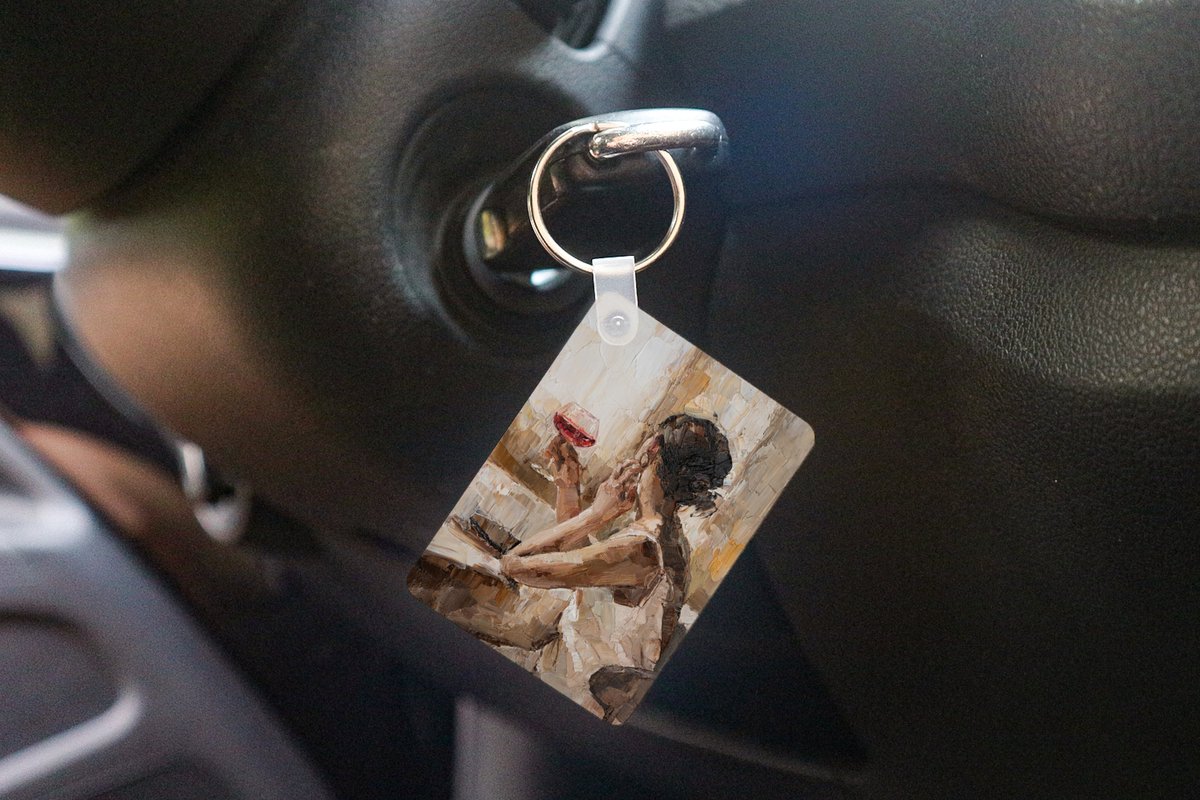 Sleutelhanger - Schilderij - Vrouw - Wijn - Olieverf - Uitdeelcadeautjes - Plastic
