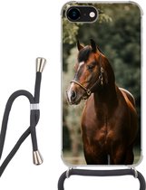 Coque avec cordon iPhone 8 - Cheval - Branches - Portrait - Siliconen - Bandoulière - Coque arrière avec cordon - Coque téléphone avec cordon - Coque avec corde