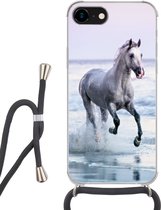 Hoesje met koord Geschikt voor iPhone SE 2020 - Paard - Zee - Pastel - Siliconen - Crossbody - Backcover met Koord - Telefoonhoesje met koord - Hoesje met touw