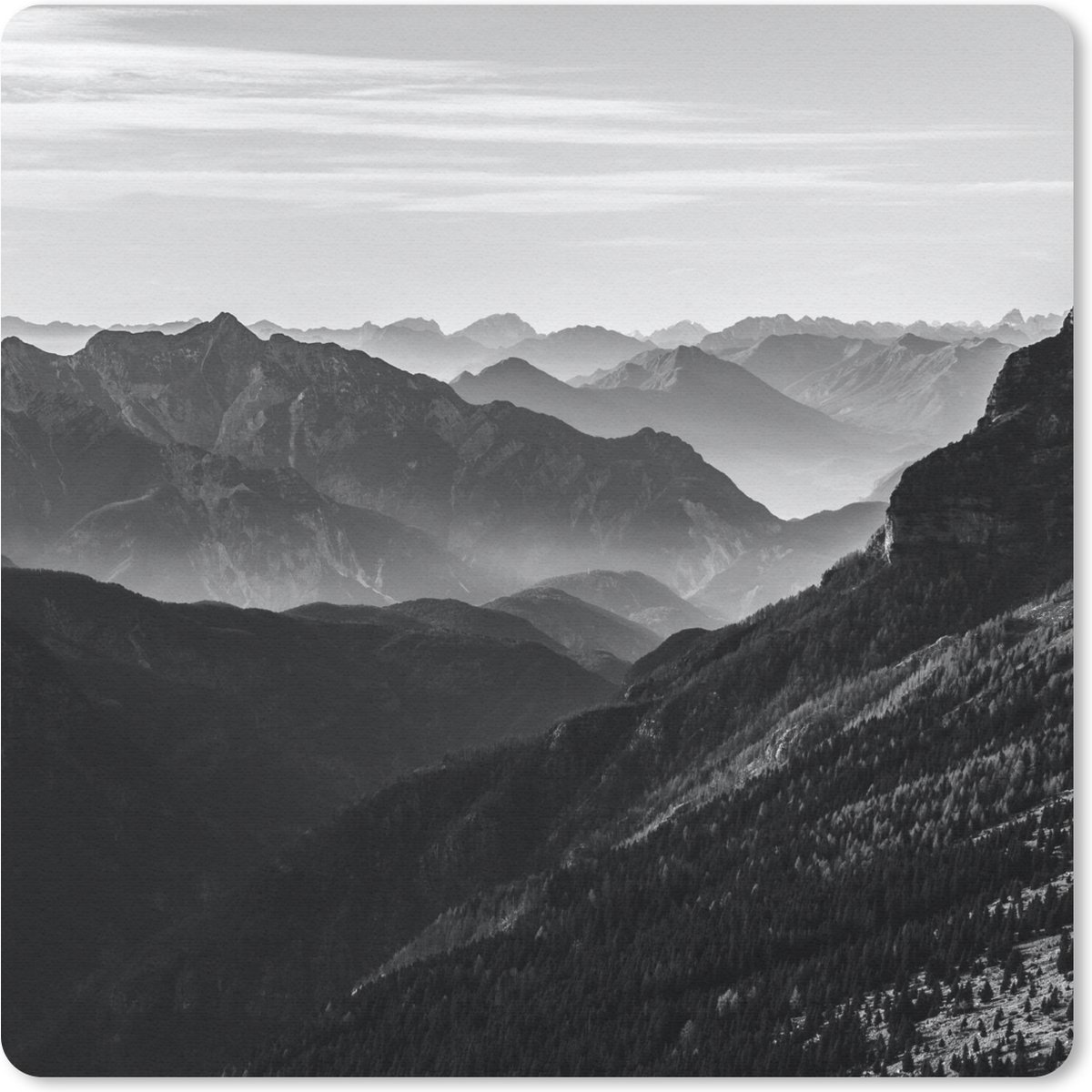 Muismat 20x20 cm - Mousepad Bergen - Natuur - Mist - Muismatten