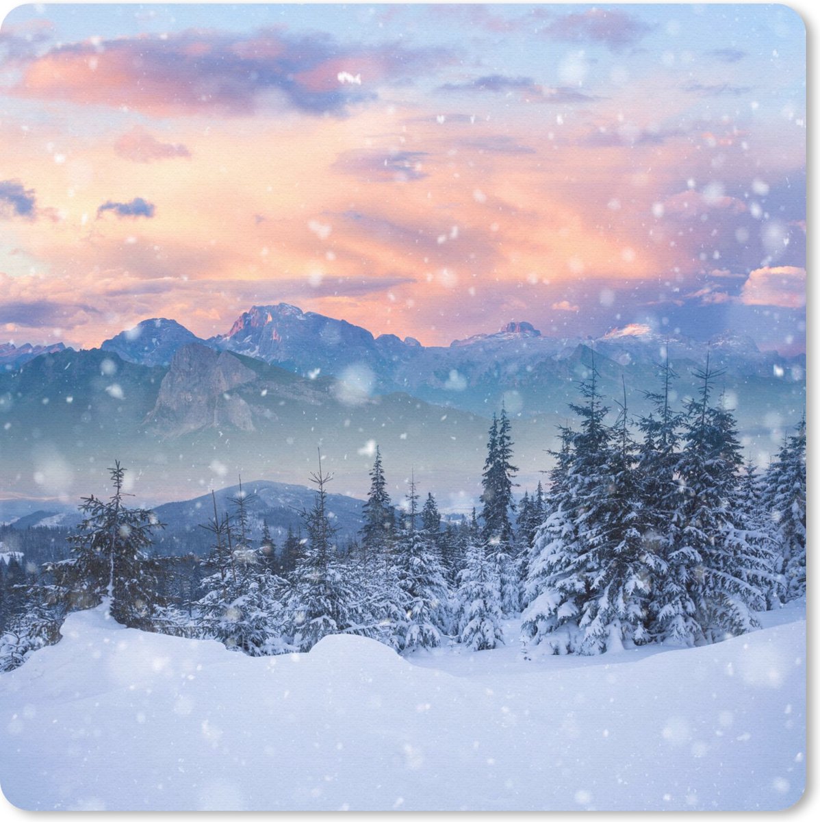 Muismat 20x20 cm - Mousepad Sneeuw - Lucht - Bos - Winter - Muismatten