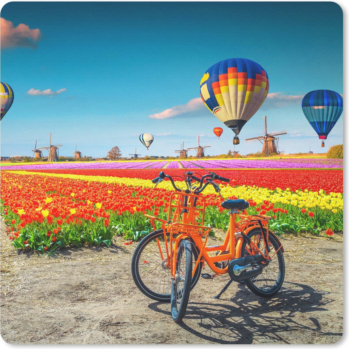 Muismat 30x30 cm - Mousepad Luchtballon - Oranje - Tulpen - Muismatten