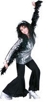 Funny Fashion - Jaren 80 & 90 Kostuum - Discorama Shirt Zilver - Vrouw - Zwart, Zilver - Maat 40-42 - Carnavalskleding - Verkleedkleding
