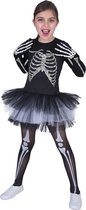 Funny Fashion - Spook & Skelet Kostuum - Dansend Ballet Skelet - Meisje - Zwart / Wit - Maat 140 - Halloween - Verkleedkleding