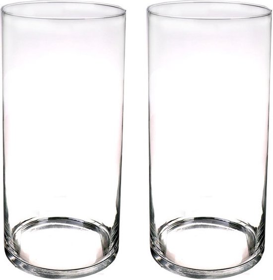 Set van 2x stuks glazen cilinder bloemenvazen 60 x 19 cm - Transparant - Vazen/vaas - Boeketvazen
