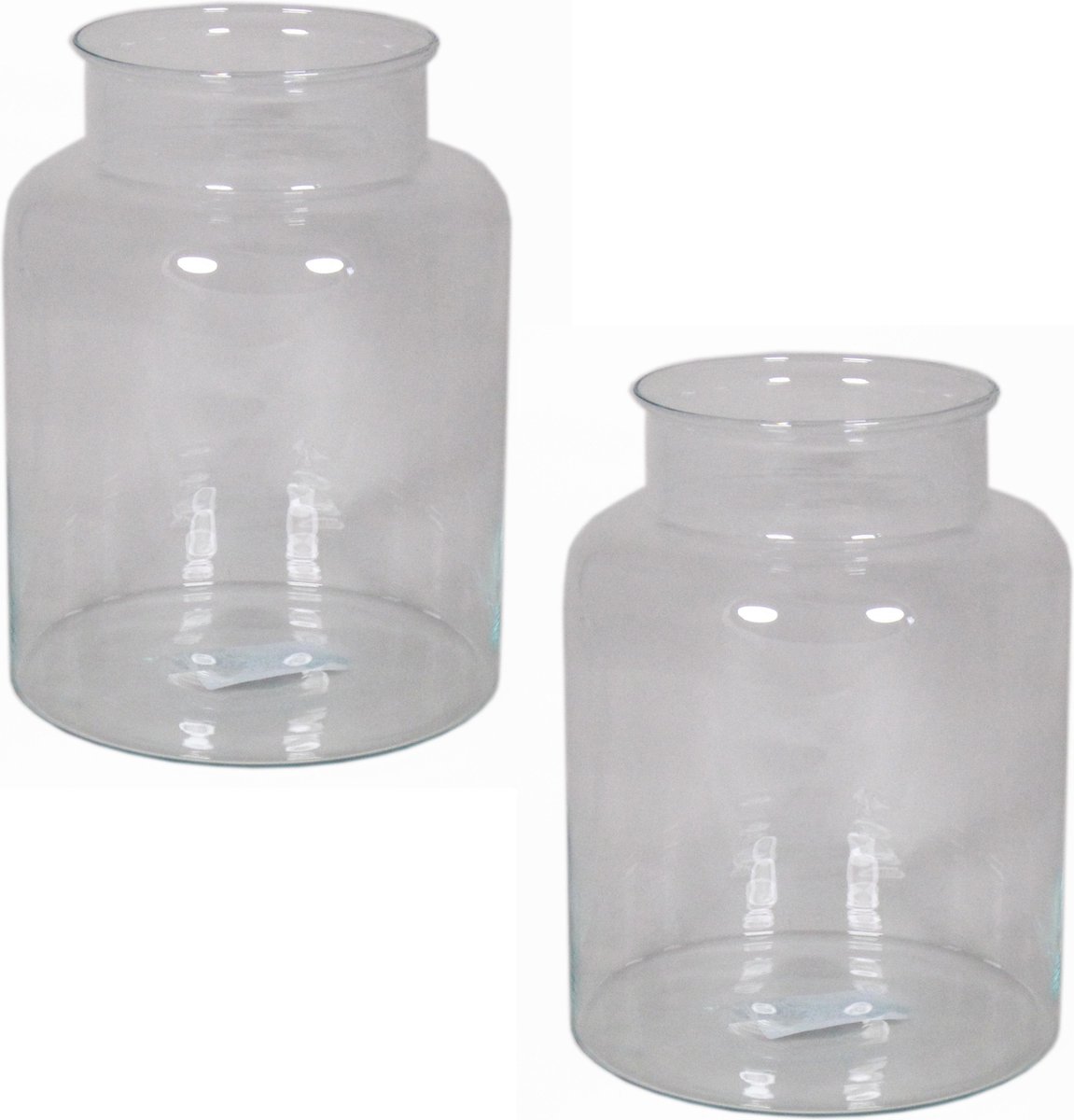 Floran Vaas melkbus - 2x - smalle hals - glas - transparant - 19 x 25 cm - Bloemenvazen