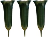 3x Vases funéraires en plastique vert 31 cm - Vases funéraires bougies funéraires