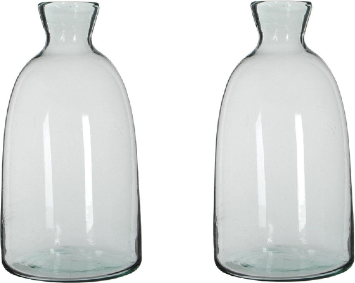 Mica Decorations 2x Fles vazen Florine 22 x 44 cm transparant gerecycled glas - Home Deco vazen - Woonaccessoires