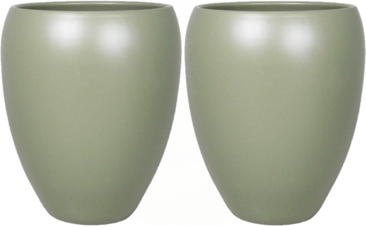 Floran 2x stuks bloemen vaas/vazen mat army groen van keramiek D16 x H19 cm - Bloempot/plantenpot/bloemenvaas