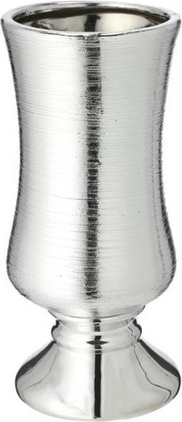 Bloemenvaas zilver van keramiek 10,6 x 24,2 cm - Stijlvolle bloemen of takken vaas voor binnen - Kelkvaas