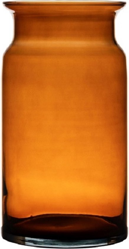 Oranje/transparante stijlvolle melkbus vaas/vazen van glas 29 cm - Bloemen/boeketten vaas voor binnen gebruik