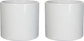 2x pots de fleurs en céramique blanche brillante pour plante d'intérieur H21,5 x D23 cm - Pots de plantes Mica Decorations