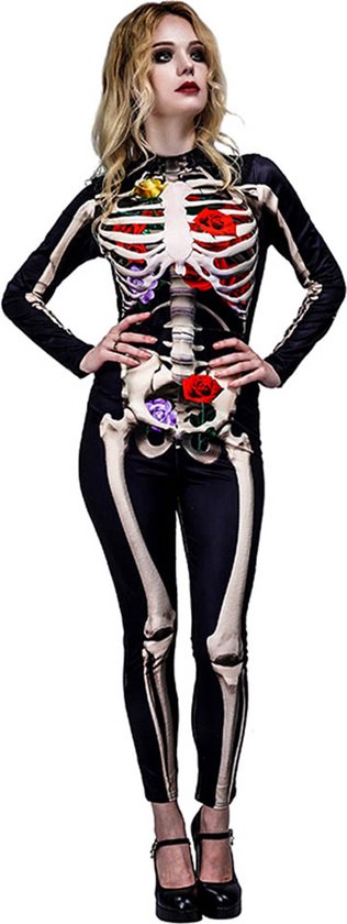 vijandigheid Verzoekschrift Trillen Skelet kostuum - Jumpsuit - Halloween - Verkleedkleding - Carnaval kostuum  dames - Maat M | bol.com