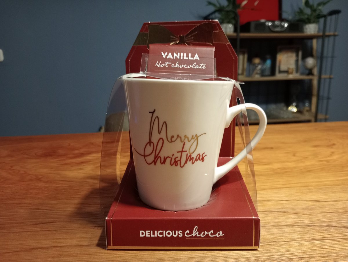 Kerst Geschenkset - 2-delig - Luxe Kerstmok met Vanilla Hot Chocolate - Bedrukte Luxe Kerstmok met warme choco