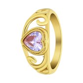 Lucardi Dames vintage ring met hart paars – Maat 60 – 19mm - Ring - Cadeau - Moederdag - Staal goldplated - Goudkleurig