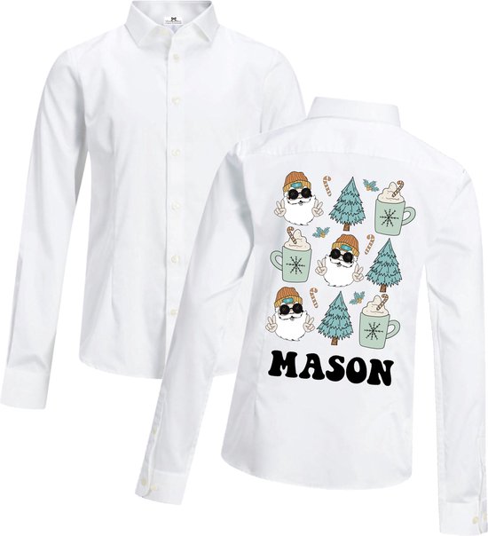 Resistent sponsor verteren Overhemd wit kerst printjes en naam-kerst kleding blouse met print  tekst-jongen-Maat 92 | bol.com
