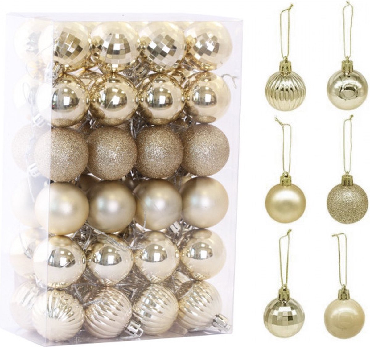 Borvat® | Kerstballen | licht goud | Mat en Glanzend | 3.5cm | 48 Stuks