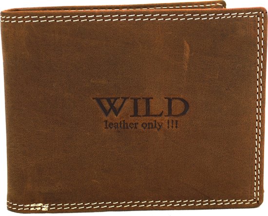 Wild Leather Only !!! Portemonnee Heren Buffelleer Bruin - Billfold - ( AD-204R-14) -12x2x9.5cm -