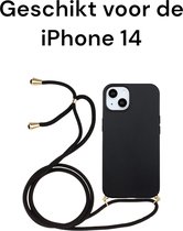 iphone 14  siliconen zwart hoesje met touw apple iphone 14 black backcover met koord iphone 14 achterkant met touw