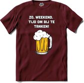 Zo weekend, bijtanken! - Bier kleding cadeau - bierpakket kado idee - grappige bierglazen drank feest teksten en zinnen - T-Shirt - Heren - Burgundy - Maat L