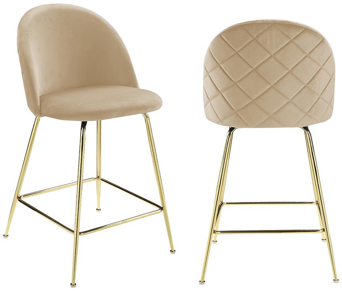 Vente-unique Set van 2 barkrukken MELBOURNE - Fluweel en goudkleurig metaal - Beige L 51 cm x H 95 cm x D 58 cm