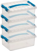 6x Sunware Q-Line boîtes de rangement / boîtes de rangement 4 litres 30 x 20 x 10 cm plastique - boîte de rangement plate / étroite - Boîte de rangement plastique transparent / bleu