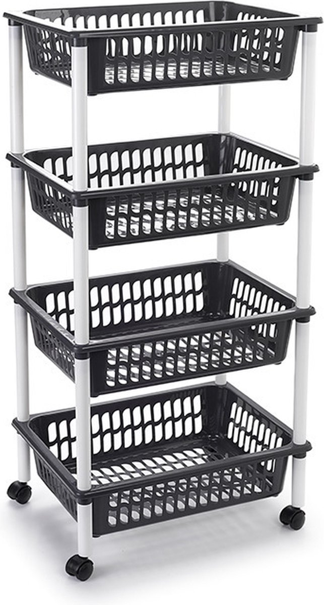 Opberg trolley/roltafel - antraciet grijs - met 4 manden - 40 x 30 x 85 cm