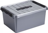 8x Opberg box/opbergdoos 15 liter 40 cm zilver/zwart - A4 formaat pslagbox - Opbergbak kunststof