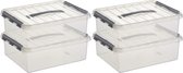 5x Sunware Q-Line opberg box/opbergdoos 10 liter 40 x 30 x 11 cm kunststof - A4 formaat opslagbox - Opbergbak kunststof transparant/zilver