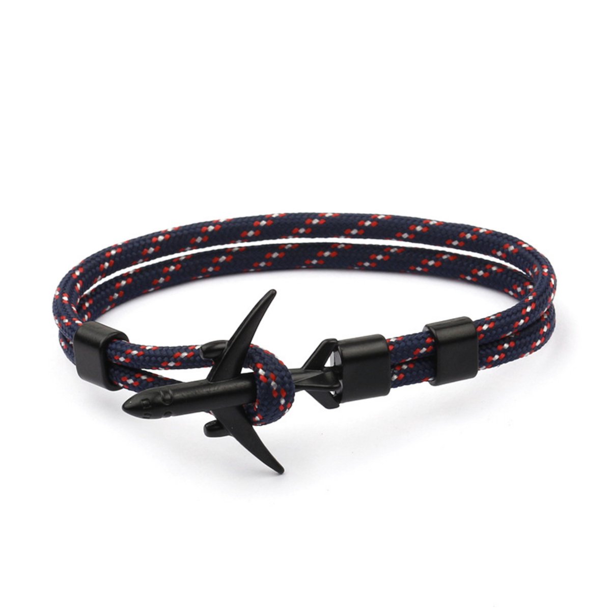 Kungu - Zwart - Rood - Vliegtuig - Luxe rope armband voor heren en dames - Outdoor Milano line - Cadeau - Geschenk - Voor Man - Vrouw - Armbandje - Jewellery
