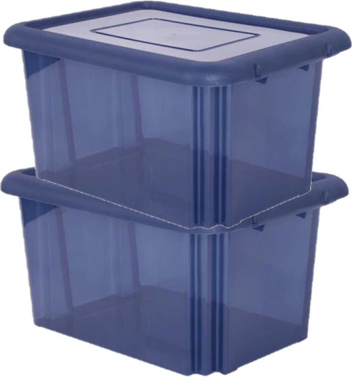 8x stuks kunststof opbergboxen/opbergdozen donkerblauw transparant L58 x B44 x H31 cm stapelbaar - Voorraad/opberg boxen/bakken met deksel