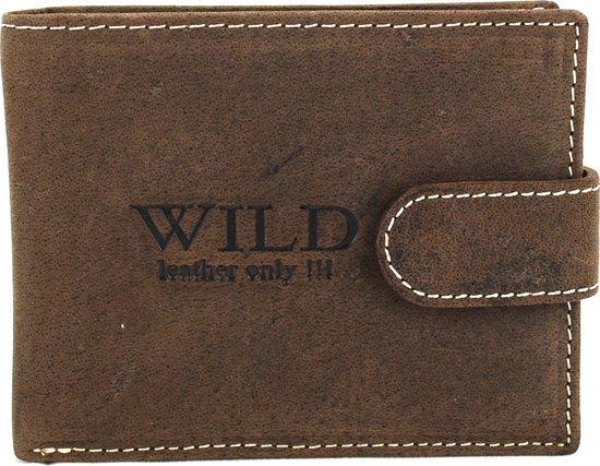 Wild Leather Only !!! Portemonnee Heren Buffelleer Donkerbruin - Billfold - (AD207-15) -12x2x9cm -