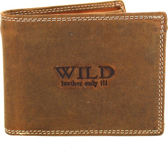 Wild Leather Only !!! Portemonnee Heren Buffelleer Bruin - Billfold - (AD-208-14) -12x2.5x9cm -