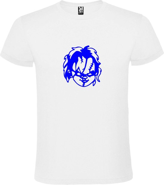 Wit T-Shirt met “ Halloween Chucky “ afbeelding Donker Blauw Size XL