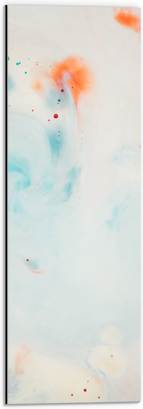 WallClassics - Dibond - Abstracte Blauw/Oranje Vlekken op Witte Achtergrond - 20x60 cm Foto op Aluminium (Met Ophangsysteem)