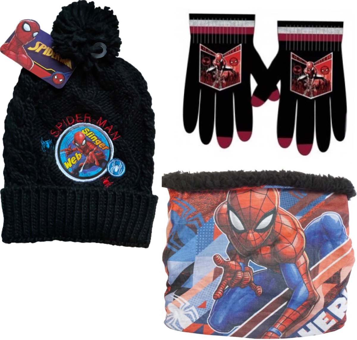 Ensemble hiver Marvel Spiderman - 3 pièces - Bonnet + Capuche + Gants  tactiles - Zwart... | bol.com