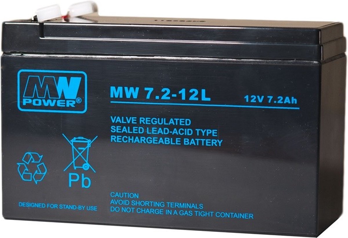 MPL MW POWER MW 7.2-12L UPS-accu Lood-zuur batterij VRLA AGM Onderhoudsvrij 12 V 7,2 Ah Zwart