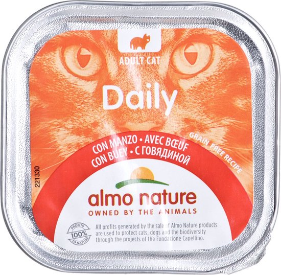 Almo Nature Daily met rund - 32 x 100 gram - Complete voeding voor katten - Graanvrij