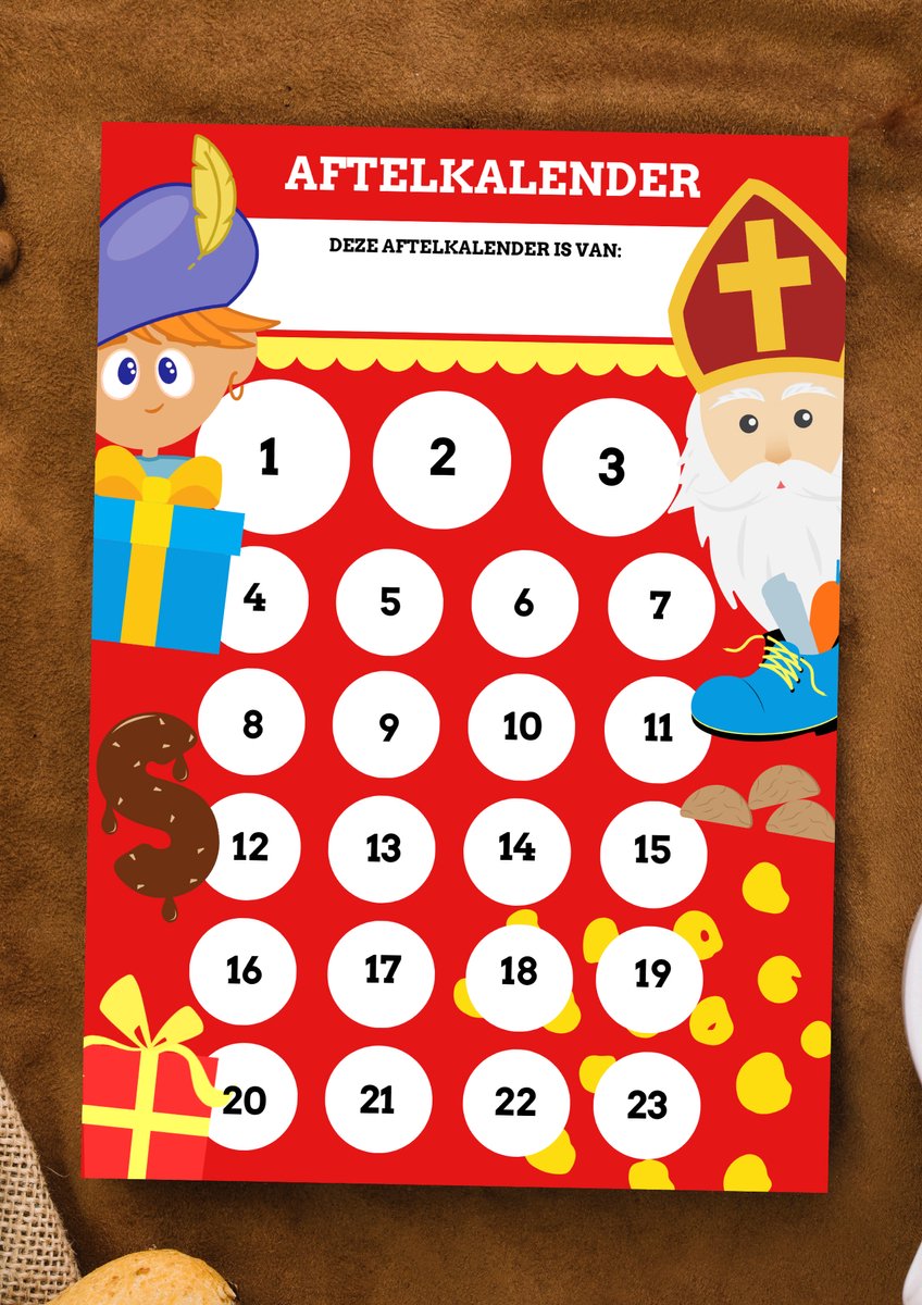 Aftelkalender Sint & Piet - Aftellen tot 5 december - incl. ronde stickers