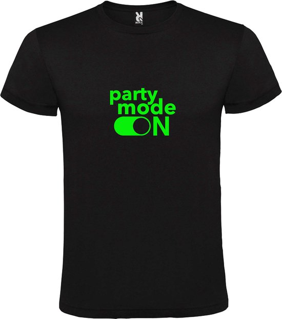 Zwart T-Shirt met “ Party Mode On “ afbeelding Neon Groen Size XS
