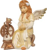 Goebel - Kerst | Decoratief beeld / figuur Engel sprookjes spinnewiel geel | Aardewerk - 36cm - Limited Edition