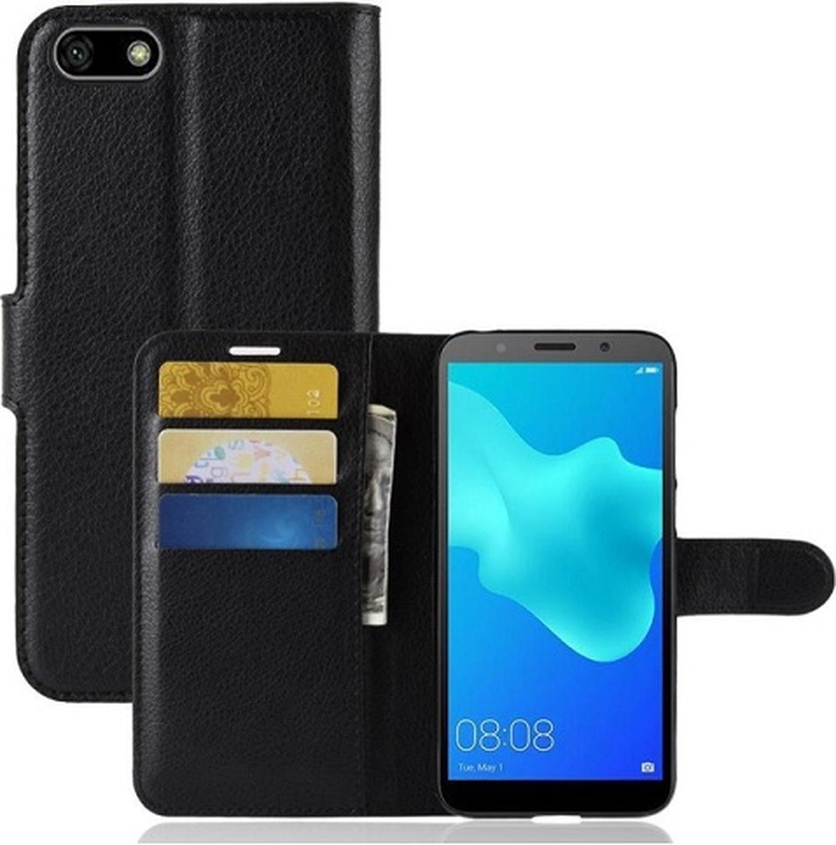 Huawei Y5 2018 Hoesje Met Pasjeshouder Bookcase Zwart