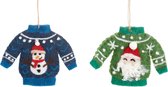 Suspensions de Noël de Noël pour pull de Noël vert et bleu de Sass & Belle - Lot de 2 décorations de sapin de Noël chandail de Noël