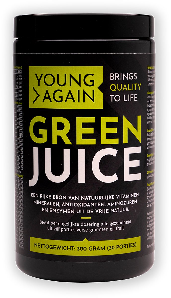Young Again Greenjuice - Fruits & Greens - Chlorella - Spirulina - Lactospore - 300 gram