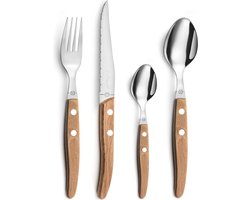 Lou Laguiole® Canopée – 24-delige Bestekset – 6 Personen – Beukenhout – 18/0 Chroomstaal – Micro-Serration – Iconische Laguiole-Bij – Cadeauverpakking