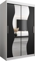 InspireMe - Kledingkast met 2 schuifdeuren, Modern-stijl, Kledingkast met planken (BxHxD): 120x200x62 - MARDUK 120 Wit Mat + Zwart