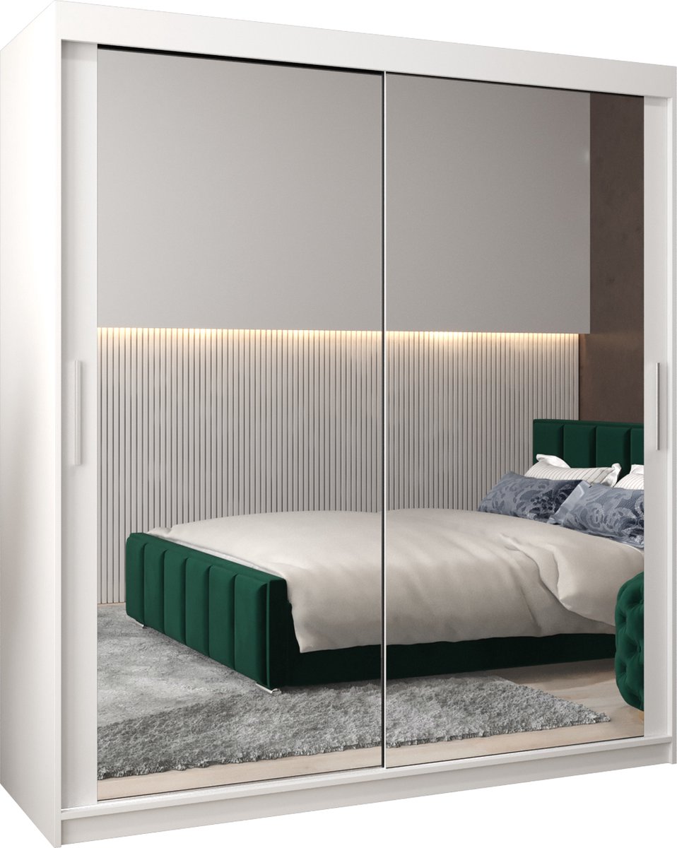 InspireME Kledingkast met 2 schuifdeuren, Modern-stijl, Kledingkast met planken (BxHxD): 180x200x62 - TORM III 180 Wit Mat met 4 lades